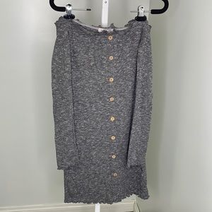 Urban Planet Off Shoulder Button Long Sleeve Grey Dress